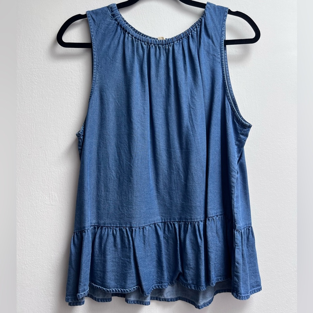 Denim Sleeveless Peplum Hem Top